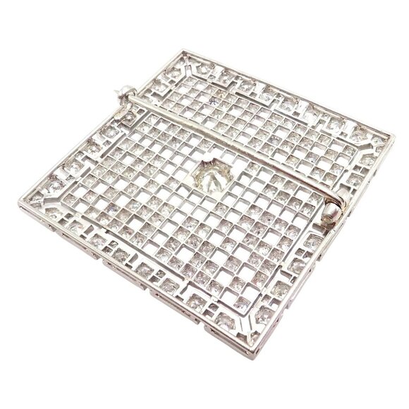 Vintage Estate Art Deco Platinum 5ctw Diamond Square Pin Brooch - Picture 5 of 10